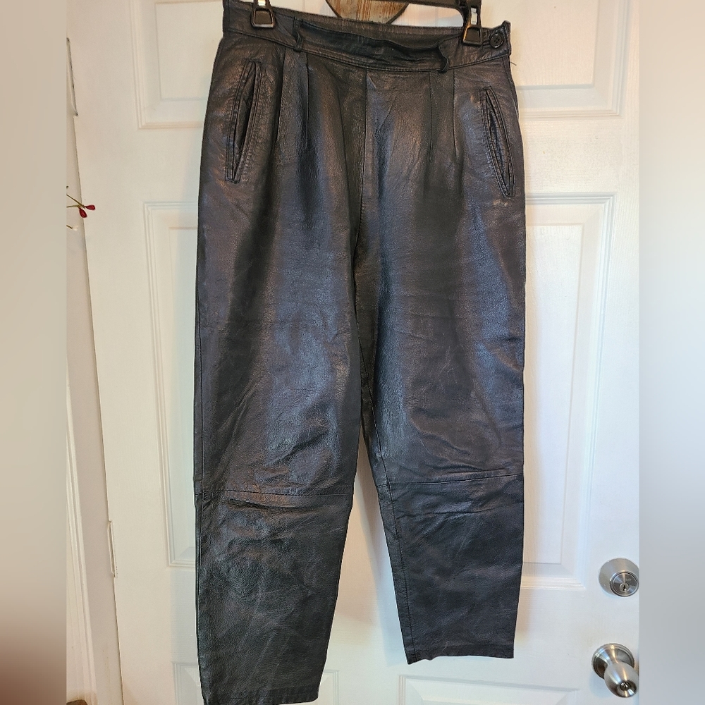 German Vintage Bavarian Leather Pants, Size: 40 European/Medium US, Color: Black